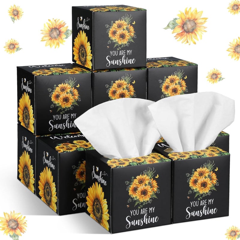 Fourluoo 12 Pack Summer Sunflower Facial Tissues Cube Boxes 600 Sheets 3 Ply Small Square Face Tissues Bulk for Summer Car Bedroom Supplies - Image 1